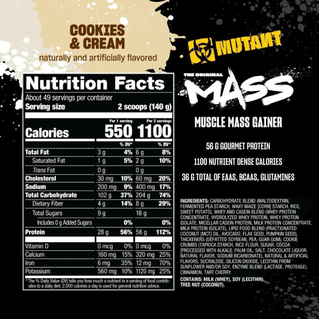 Mutant Mass Cookies 15 libras Tabla Nutricional