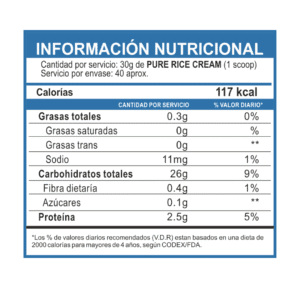 Pure Rice Cream Tabla Nutricional