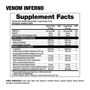 Venom Inferno Dragon Blood Tabla Nutricional