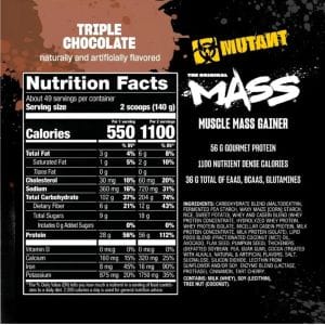 Mutant Mass 15 libras Chocolate Tabla Nutricional