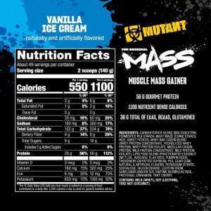 Mutant Mass 15 libras Vainilla Tabla Nutricional